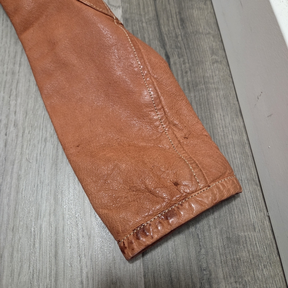Danier Cognac Genuine Leather Moto Jacket 2XS Fitted Zip Front Fits Like XS - Picture 13 of 14